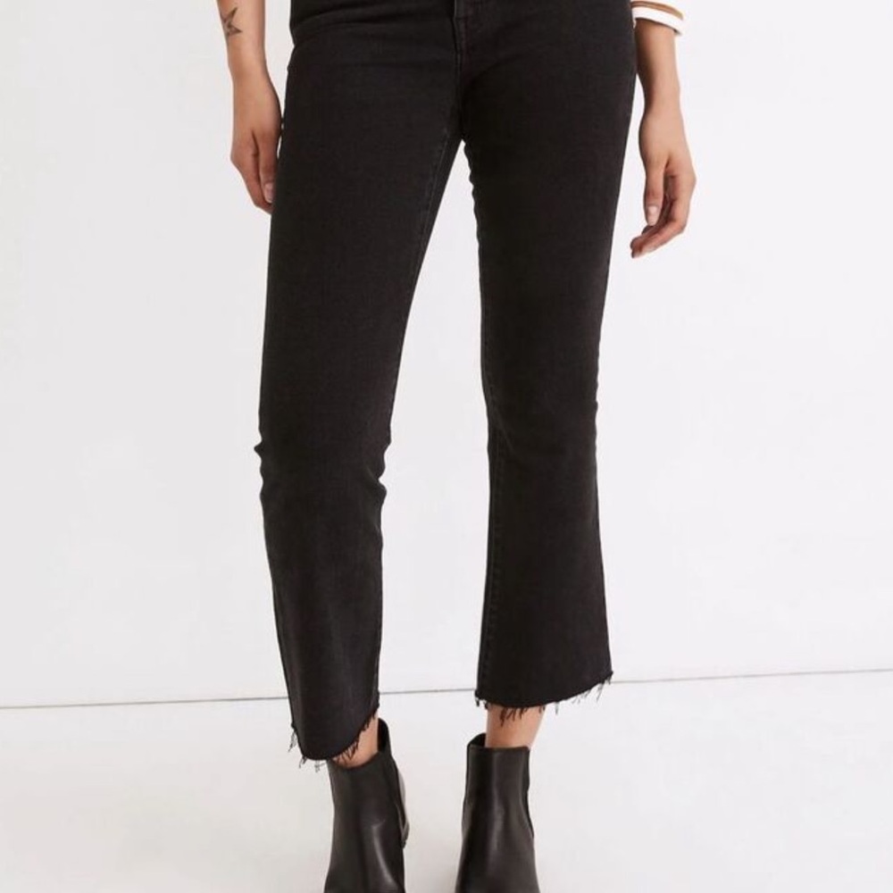 Madewell High-Rise slim crop Black boyjean Frayed jeans - Picture 1 of 8